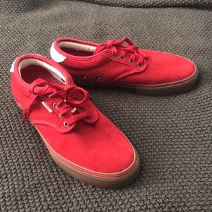 Red suede tie vans